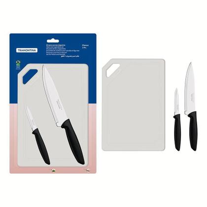 Imagem de Kit Para Carnes E Legumes Plenus Lâminas Inox Cabos Preto E Tábua 3 Peças - Tramontina 23498014
