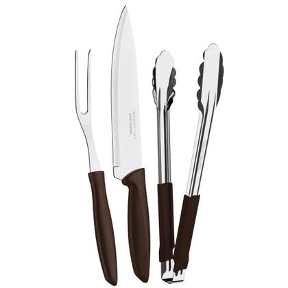 Imagem de Kit para Churrasco Tramontina Plenus com Lâminas em Aço Inox e Cabos de Polipropileno Marrom 3 Peças