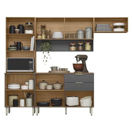 Imagem de Kit para Cozinha Compacta Alba com Balcão Amêndola Grafito Prime TX - Demóbile