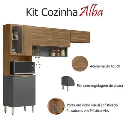 Imagem de Kit para Cozinha Compacta Alba com Balcão Amêndola Grafito Prime TX - Demóbile