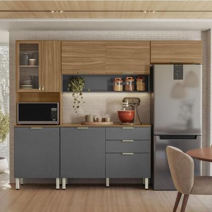 Imagem de Kit para Cozinha Compacta Alba com Balcão Amêndola Grafito Prime TX - Demóbile