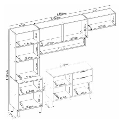 Imagem de Kit para Cozinha Compacta Alba com Balcão Amêndola Grafito Prime TX - Demóbile