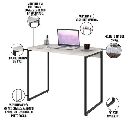 Imagem de Kit Para Escritório Estante Areta 3 Prateleiras Mesa Industrial Aspen 90cm C01 Snow - Lyam Decor