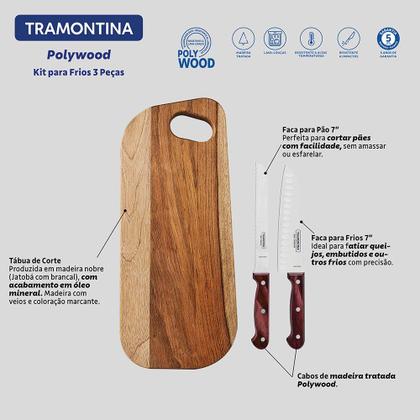 Imagem de Kit para Frios com Tábua 3 Peças Tramontina Polywood 21198798 Vermelho