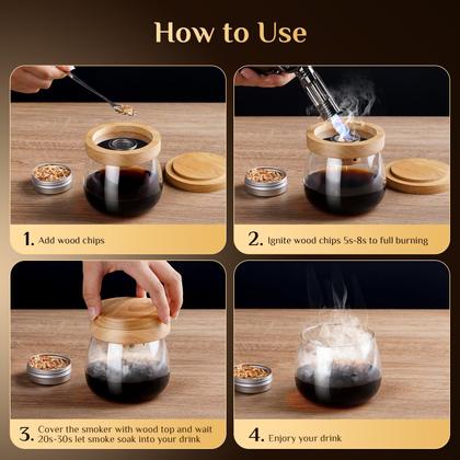 Imagem de Kit para Fumar Coquetéis Tomzio com Lanterna e 6 Sabores de Lascas de Madeira