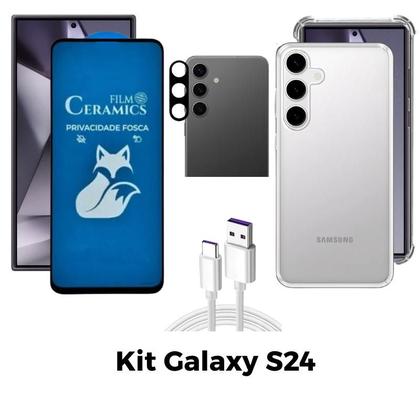 Imagem de Kit para Galaxy S24  Película Fosca Privacidade + Capa + Acessórios para Samsung Galaxy S24 Tela 6.2