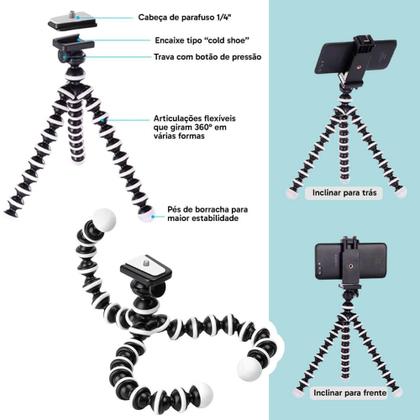 Imagem de Kit para Gravação com Microfone Direcional, Luz LED e Tripé Articulado - Tomate