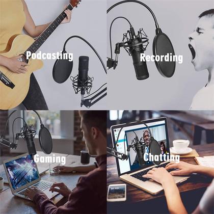 Imagem de Kit para Gravação Profissional Microfone Condensador Unidirecional Pop Filter Podcast Entrevista Estúdio Canto Youtuber