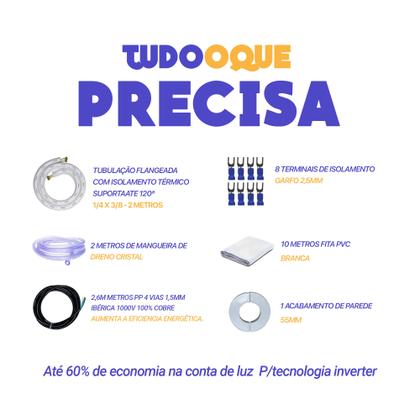 Imagem de Kit Para Instalação De Ar Condicionado 1/4 3/8 2 Metros Com Suporte 450mm PP 4 Vias 1.5