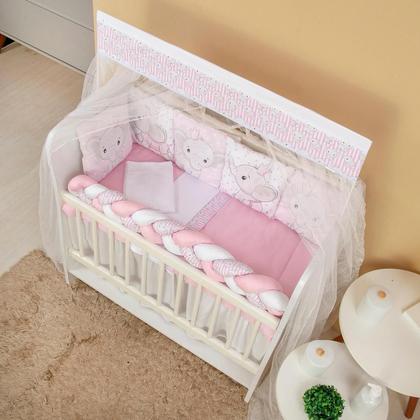 Imagem de Kit para mini berço almofadinhas 12 peças + saia  elefante coroa rosa