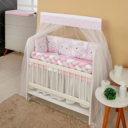 Imagem de Kit para mini berço almofadinhas 12 peças + saia  elefante coroa rosa