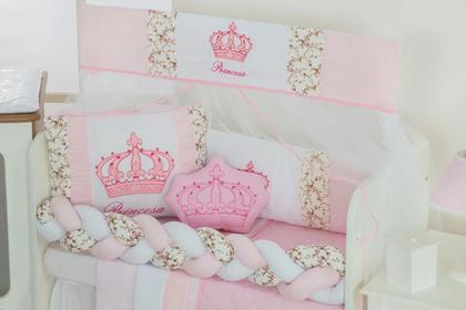 Imagem de Kit Para Mini Berço Menina Coroa Rosa Princesa Com Almofada