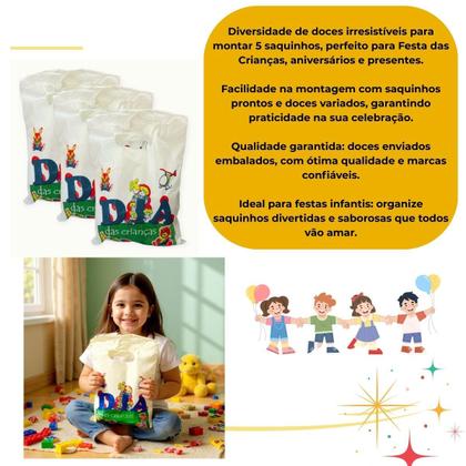 Imagem de Kit para montar 5 Sacolas Dia das Crianças Doces +Brinquedo
