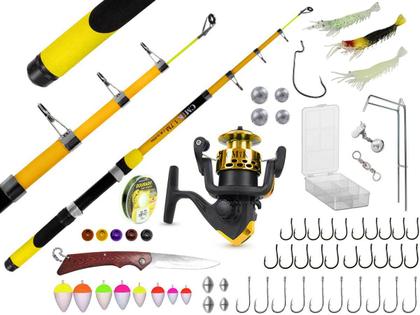 Imagem de Kit Para Pesca Vara Telescópica 1,70m + Molinete + Acessórios (Ref. 58)