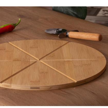 Imagem de Kit para Pizza 1 tábua redonda em madeira e 1 cortador de pizza Amenzing Slice