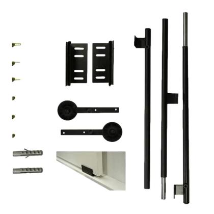 Imagem de Kit para Porta Celeiro Rustico Tubular Preto Roldana Aparente 2m  /Sem porta/