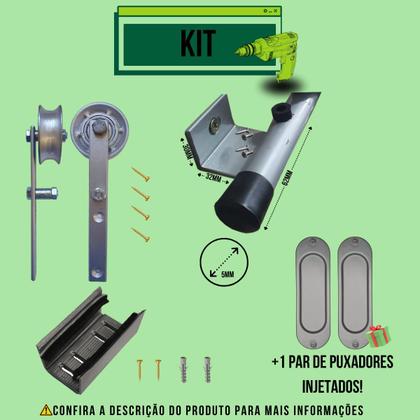 Imagem de Kit para Porta Celeiro Tubular 90cm Roldana Aparente Trilho Dividido Prata - 1,80m