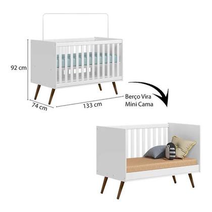 Imagem de Kit Para Quarto Infantil Com Berço Americano E Cômoda Retrô - Branco Acetinado