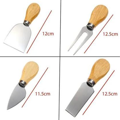 Imagem de Kit Para Queijo Petisco Quatro Peças De Aço Inox E Madeira