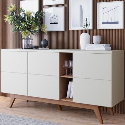 Imagem de Kit Para Sala De Jantar Buffet íris Com Cristaleira Martin C04 Off White Matte Freijó - Lyam