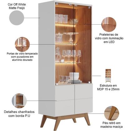 Imagem de Kit Para Sala De Jantar Buffet íris Com Cristaleira Martin C04 Off White Matte Freijó - Lyam