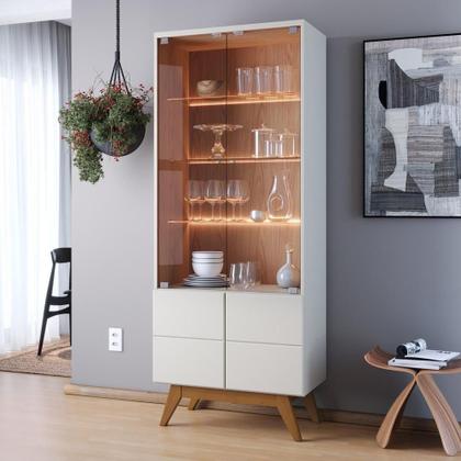 Imagem de Kit Para Sala De Jantar Buffet íris Com Cristaleira Martin C04 Off White Matte Freijó - Lyam