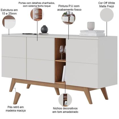 Imagem de Kit Para Sala De Jantar Buffet íris Com Cristaleira Martin C04 Off White Matte Freijó - Lyam