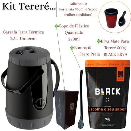 Imagem de Kit Para Tereré Garrafa Lisa Black Erva Mate 500g Copo Cuia Quadrado Acrílico Bomba Clássica Preta