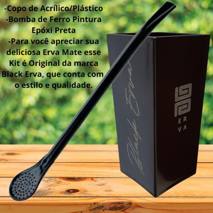 Imagem de Kit Para Tereré Garrafa Lisa+Black Erva Mate 500g+Copo Quadrado Acrílico+Bomba Clássica Preta