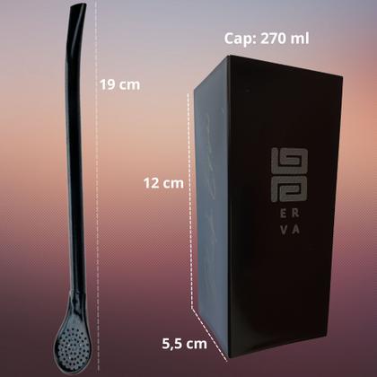 Imagem de Kit Para Tereré Garrafa Lisa+Black Erva Mate 500g+Copo Quadrado Acrílico+Bomba Clássica Preta