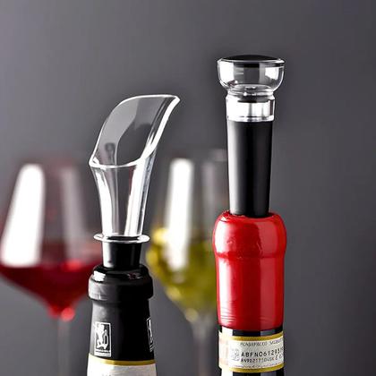 Imagem de Kit Para Vinho Com Bico Aerador Tampa A Vácuo Cortador de Lacre Abridor