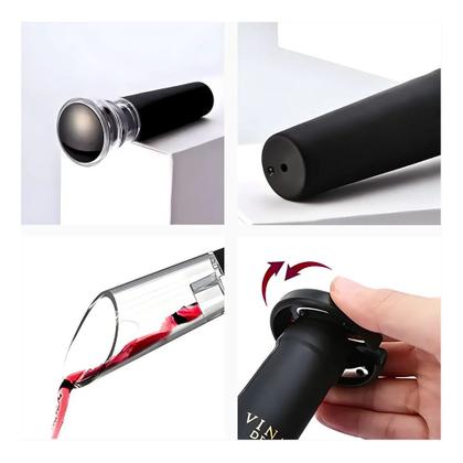 Imagem de Kit Para Vinho Com Bico Aerador Tampa A Vácuo Cortador de Lacre Abridor