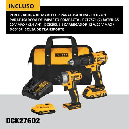 Imagem de Kit Parafusadeira de Impacto 20V MAX + Furadeira com 4 Baterias 2Ah - DCK276D2-BR