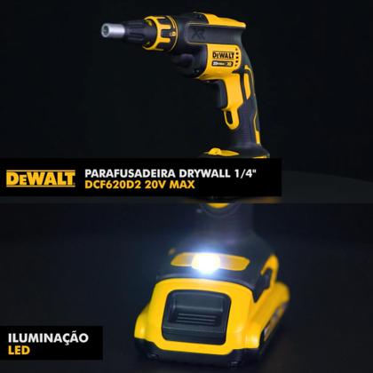 Imagem de Kit Parafusadeira Drywall 20V Brushless com 4 Baterias 2Ah, Carregador e Bolsa para Transporte - DCF620D2-B2