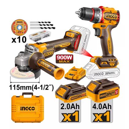 Imagem de Kit Parafusadeira E Esmerilhadeira Com 2 Baterias 20V Ingco