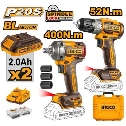 Imagem de Kit Parafusadeira E Furadeira 3/8 E Chave De Impacto Ingco