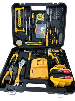 Imagem de Kit Parafusadeira Elétrica Sem Fio Com Ferramentas Manuais