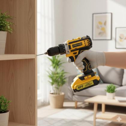 Imagem de Kit Parafusadeira Furadeira 48V com Impacto  2 Baterias Recarregáveis, 450W, 1800RPM, Maleta Completa com Brocas e Chaves Inclusas