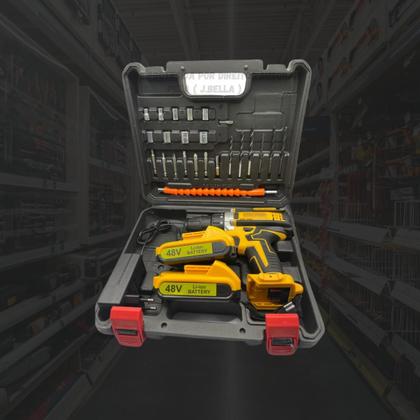 Imagem de Kit Parafusadeira Furadeira 48V com Impacto  2 Baterias Recarregáveis, 450W, 1800RPM, Maleta Completa com Brocas e Chaves Inclusas