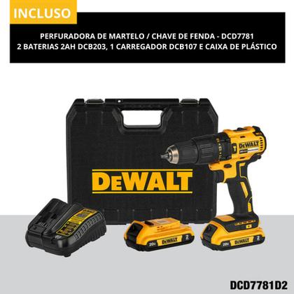 Imagem de Kit Parafusadeira/Furadeira de Impacto Dewalt 20V Max 4 Baterias de 2Ah e Carregador - DCD7781D2BR