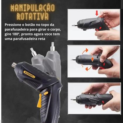 Imagem de Kit Parafusadeira Sem Fio Portátil USB Completo Recarregável