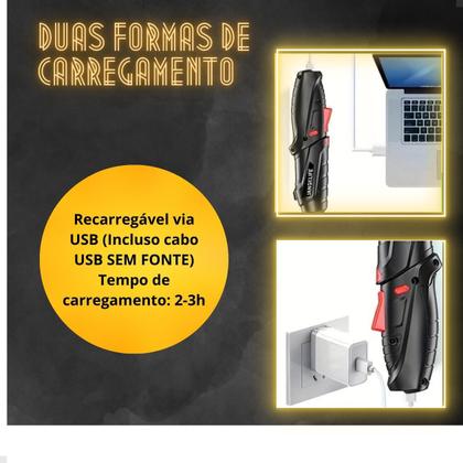 Imagem de Kit Parafusadeira Sem Fio Portátil USB Completo Recarregável