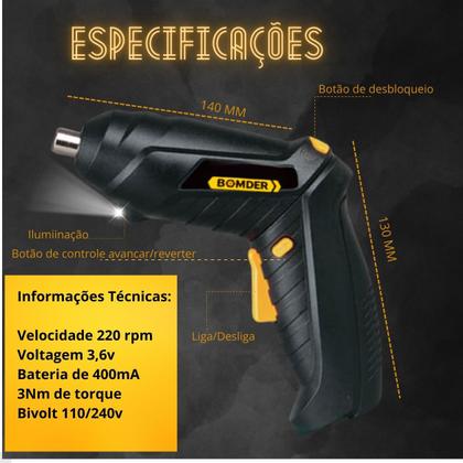 Imagem de Kit Parafusadeira Sem Fio Portátil USB Completo Recarregável