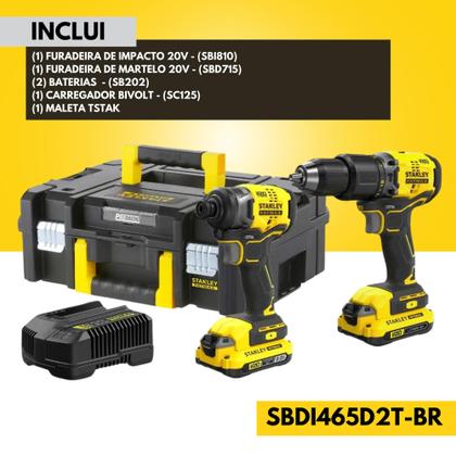 Imagem de Kit Parafusadeira Stanley Brushless 20V SBDI465D2T-BR com LED + Carregador Bivolt