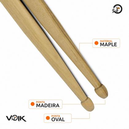 Imagem de Kit Pares de Baquetas Ponta de Madeira Maple Voik 5A