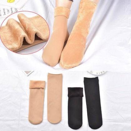 Imagem de kit  Pares Meia Termica Feminina Cano alto de Lã Grossa Peluciada Meia de Inverno