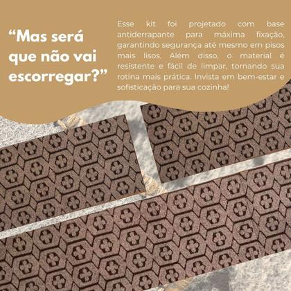 Imagem de Kit Passadeiras Tipo Carpete Moderno Estampada Marrom Flor Clean 3pçs Premium em Polipropileno