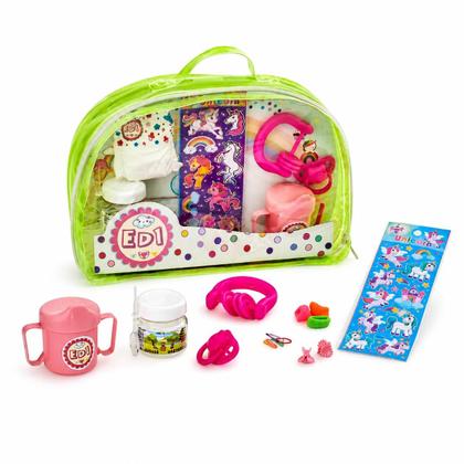 Imagem de Kit Passeio Acessórios Boneca Bebê reborn pequena Vinil 30cm Fralda Descartavel Chocalho Bolsa Infantil Papinha Copo suco mágico ChupetaED1 Brinquedos