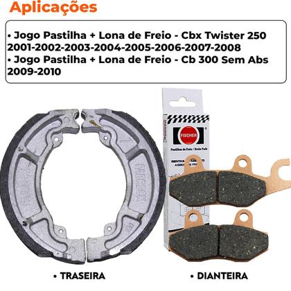 Imagem de Kit Pastilha + Lona Freio Cbx Twister 250 2001 a 2008/ Cb 300 Sem Abs 2009 a 2010 Fischer/Fabreck