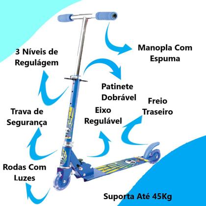 Imagem de Kit Patinete 2 Rodas Led Menino Panda Dobrável Com Capacete